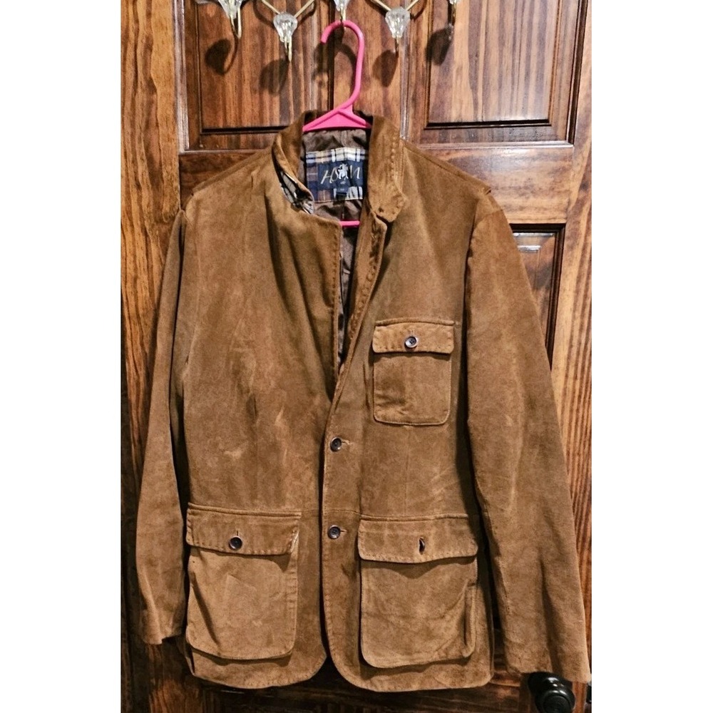 Hart Schaffner Marx Mens Brown Suede Blazer Jacket Plaid Lined Medium